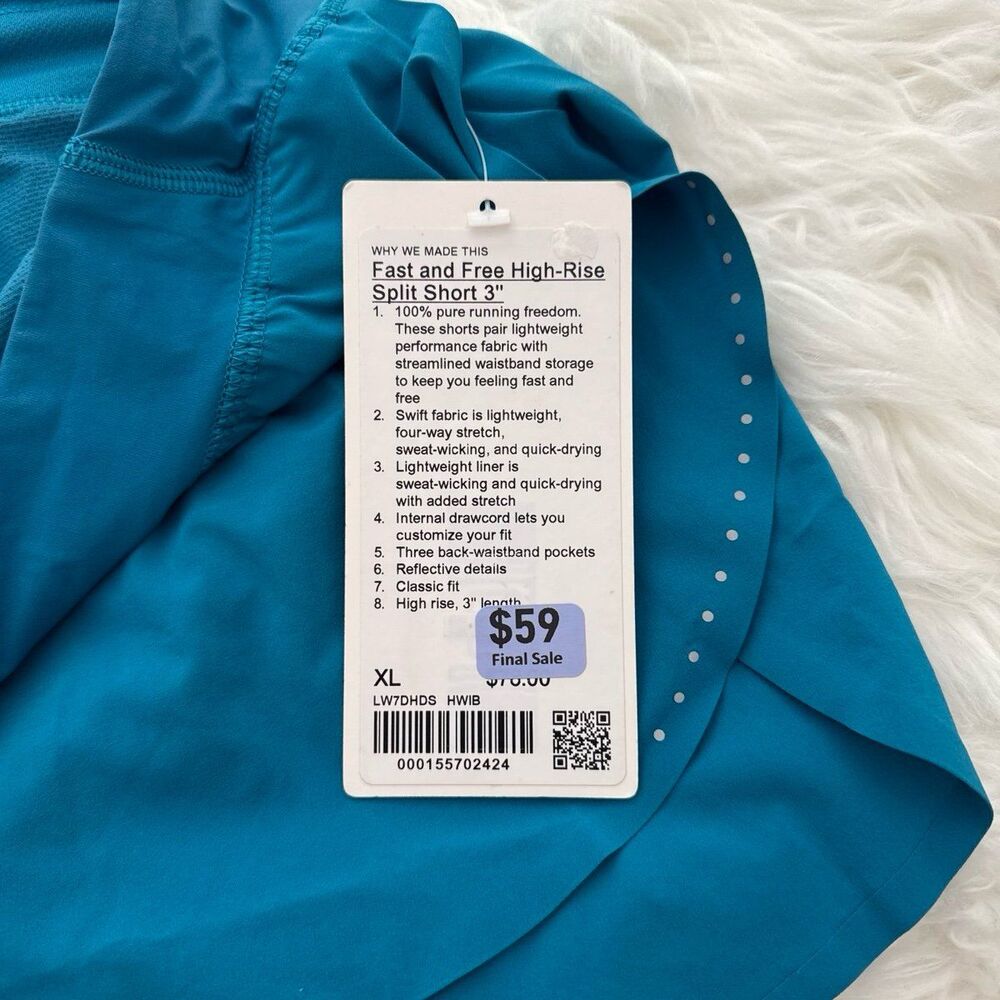 Lululemon Fast and Free High Rise Classic Fit Split Short 3" Hawaiian Blue XL - Picture 11 of 11